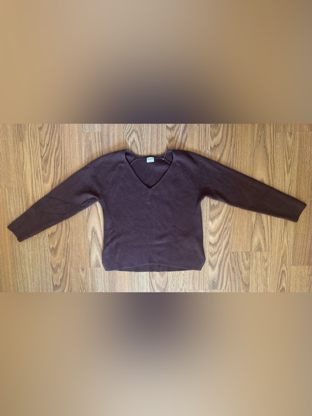 Abercrombie & Fitch V-Neck Ribbed Sweater — Dark Brown - Large